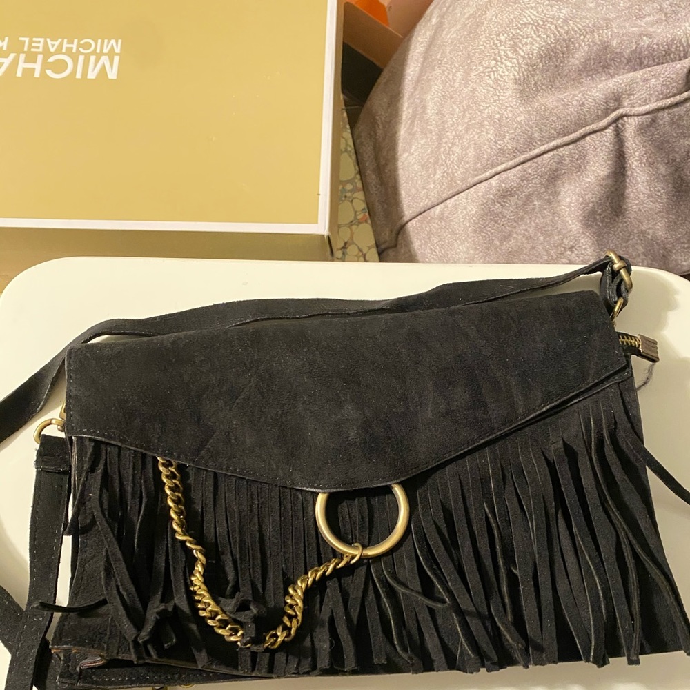 Boho style black fold crossbody bag